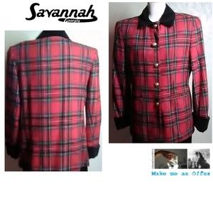 Savannah Vintage Red Plaid Blazer Size 14